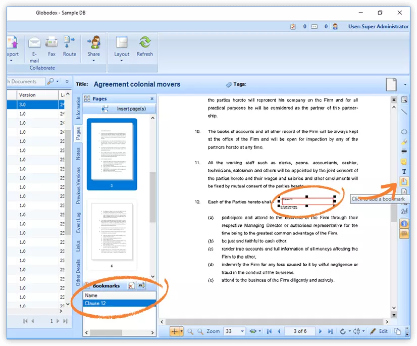 Globodox features sign and annotat Bookmarks screenshort