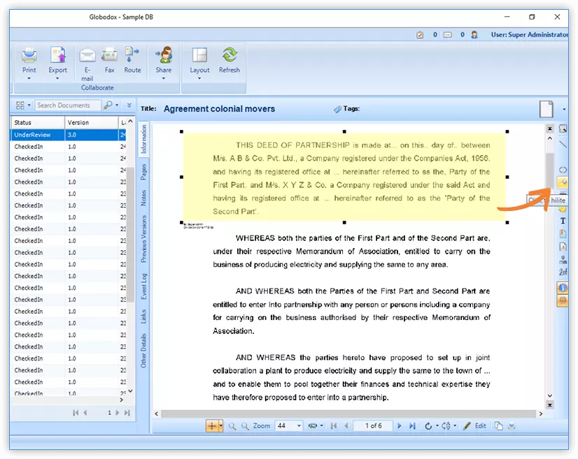 Globodox features sign and annotation Highlight screenshort