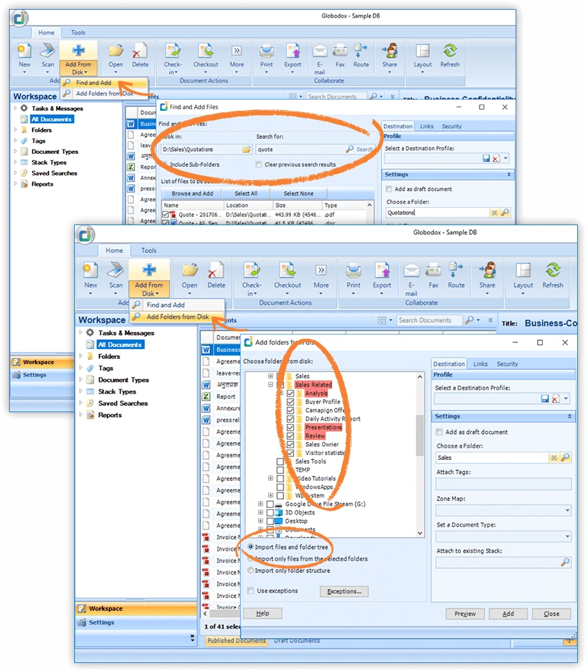 Globodox features add files in a flash Add multiple documents screenshort"